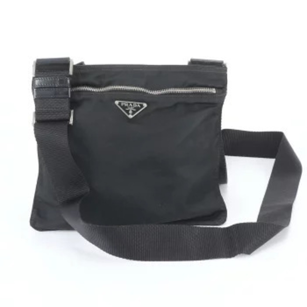 Prada Tessuto Leather Triangle Messenger Crossbody Bag Black